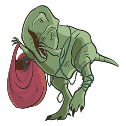 Tiranosaurio frotando luces navideñas enredadas Diseño PNG