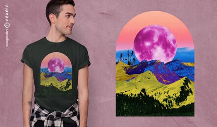 Pink moon landscape psd t-shirt design