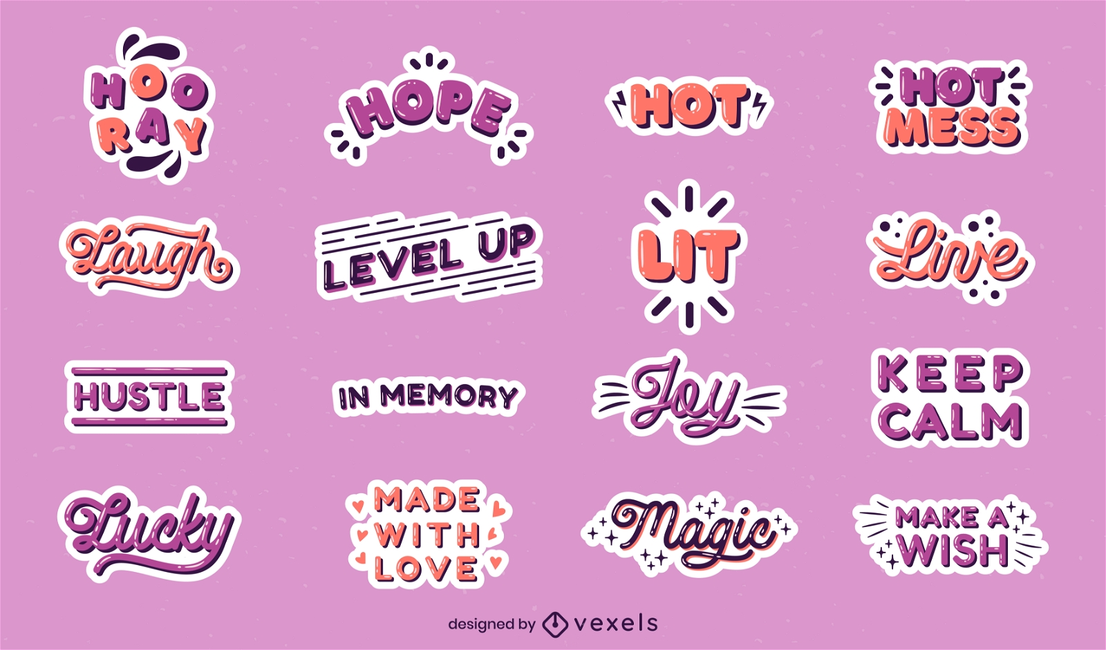 Popular words lettering sticker set