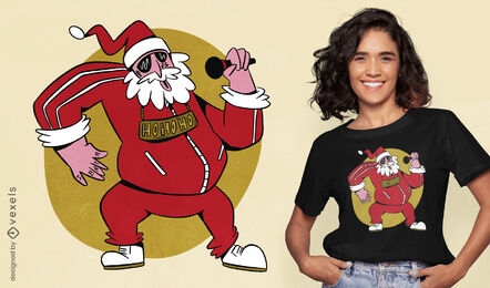 Diseño de camiseta navideña de rapero de santa claus