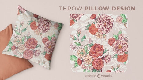 Roses and antique ornaments throw pillow design