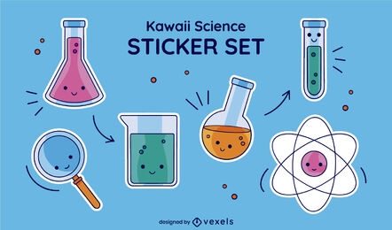 Conjunto de pegatinas de ciencia Kawaii