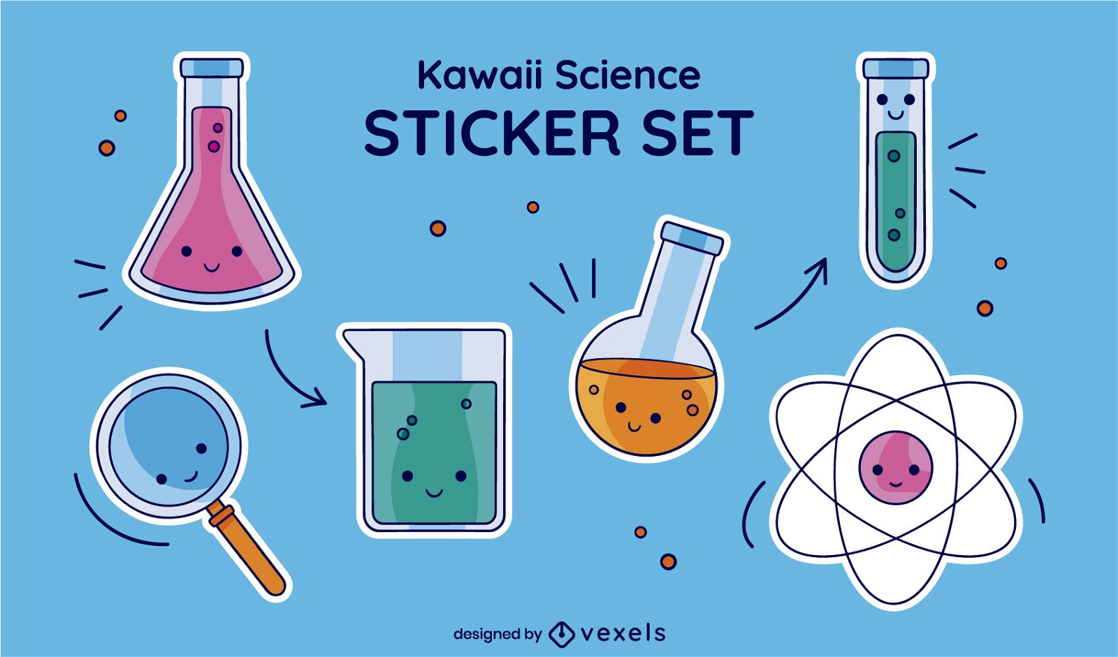 Conjunto de adesivos de ciência kawaii
