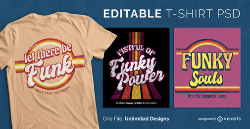 Camiseta escalable funky retro 60s psd