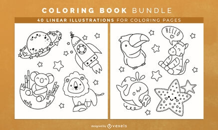 Baby animals objects Coloring Book Design Pages