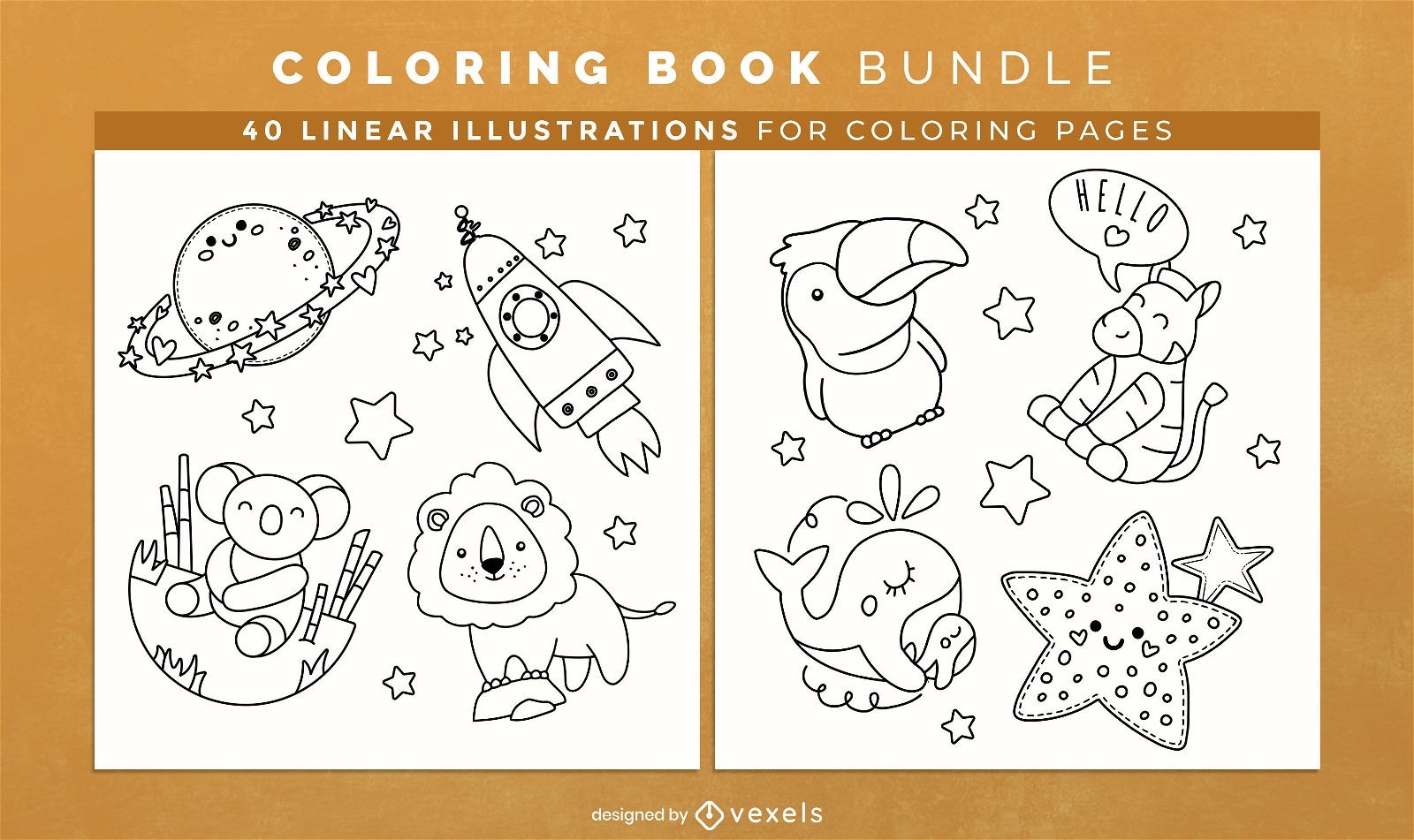 Objetos de animais bebês Páginas de desenho de livro para colorir