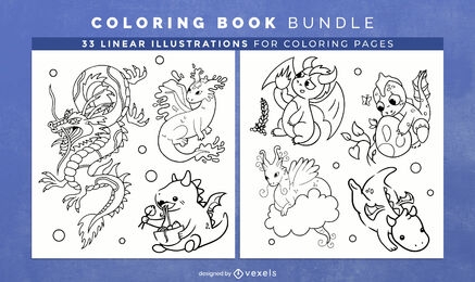 Dragones para colorear páginas de diseño del libro