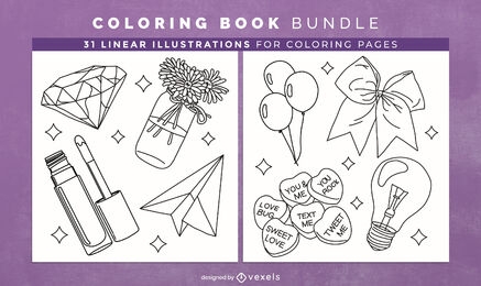 Múltiples objetos para colorear páginas de diseño de libros