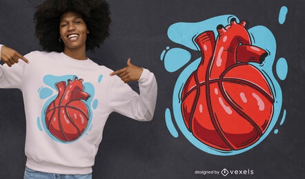 Design de camiseta de basquete em forma de coração