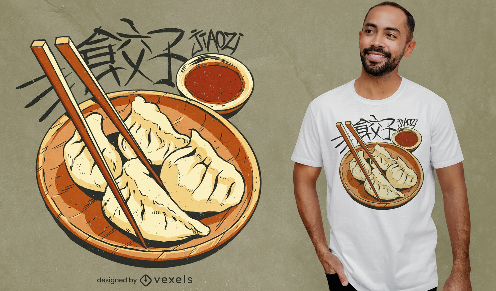 Diseño de camiseta de comida china jiaozi