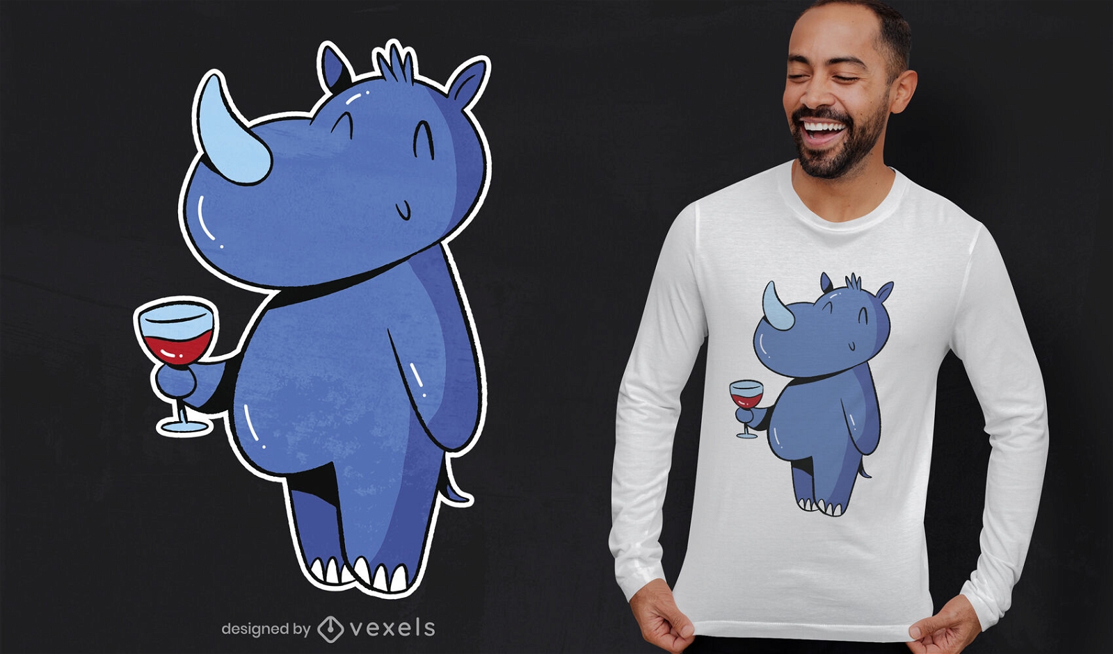 Nashorn mit Wein-T-Shirt-Design