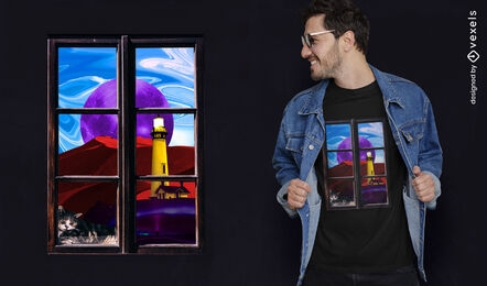 Window landscape psd t-shirt design