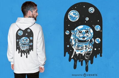 Gato astronauta no design de camiseta espacial