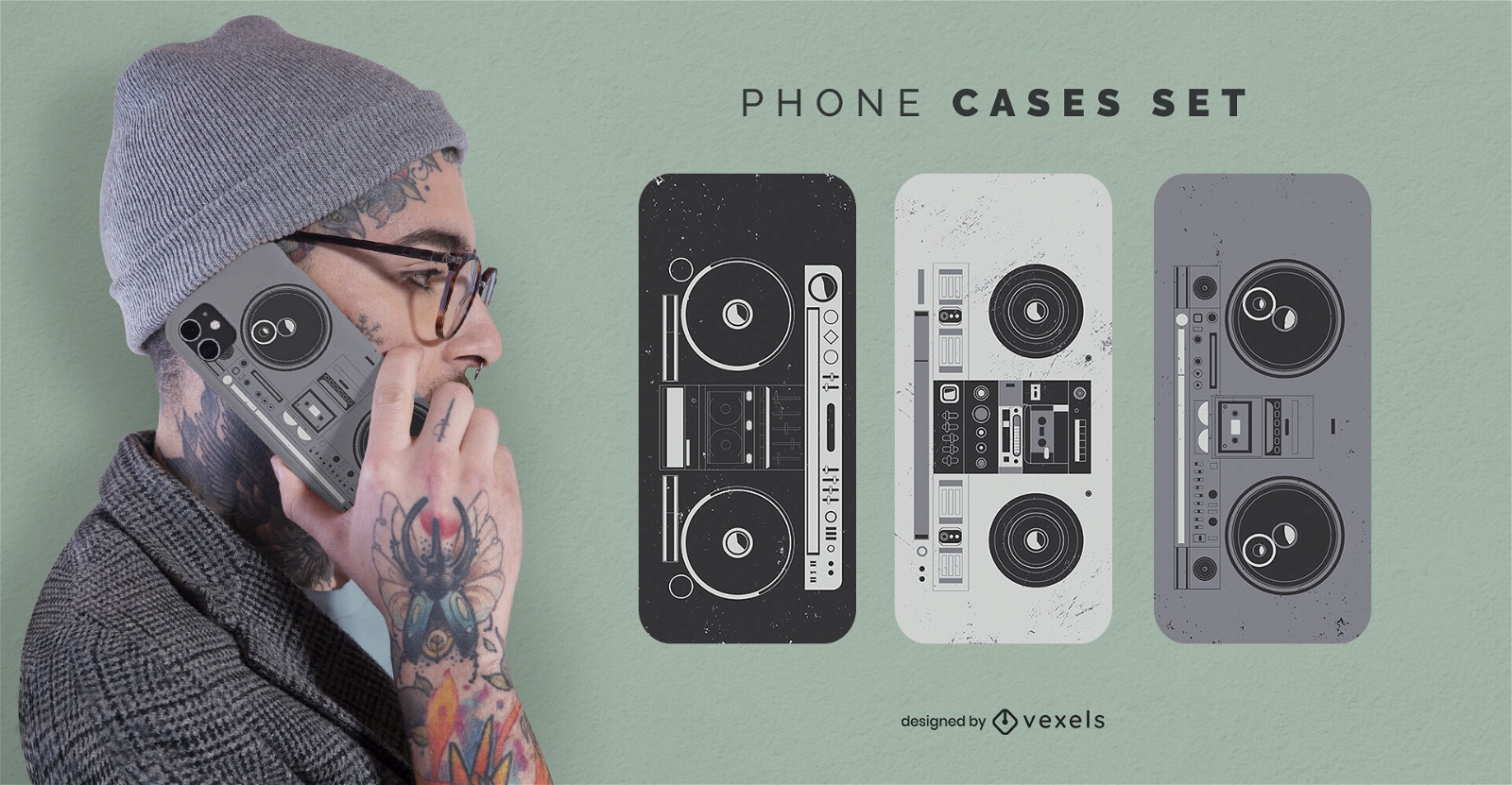 Retro boombox phone cases set