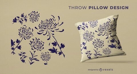 Vintage flowers throw pillow design
