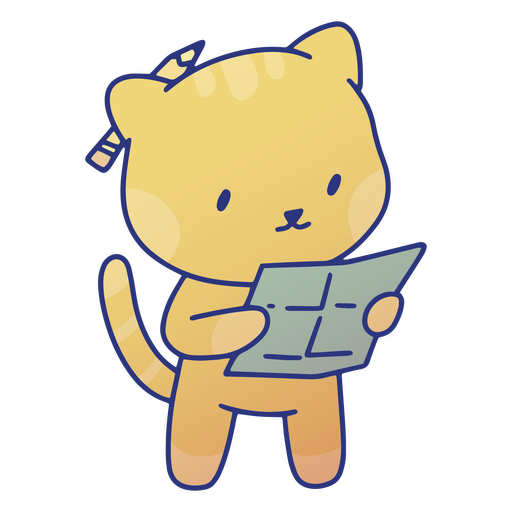 Cute cat reading with pencil on its ear PNG Design