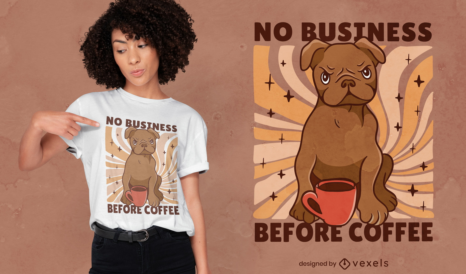 Diseño de camiseta de bulldog y café.