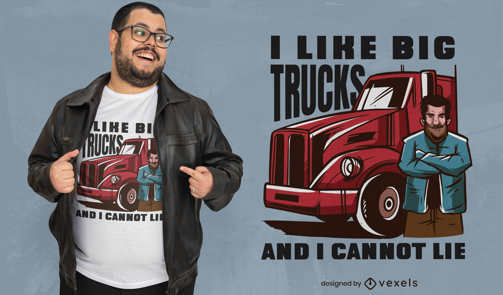 Diseño de camiseta de camiones grandes.