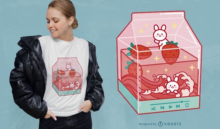 Diseño lindo de camiseta de bebida de leche de fresa