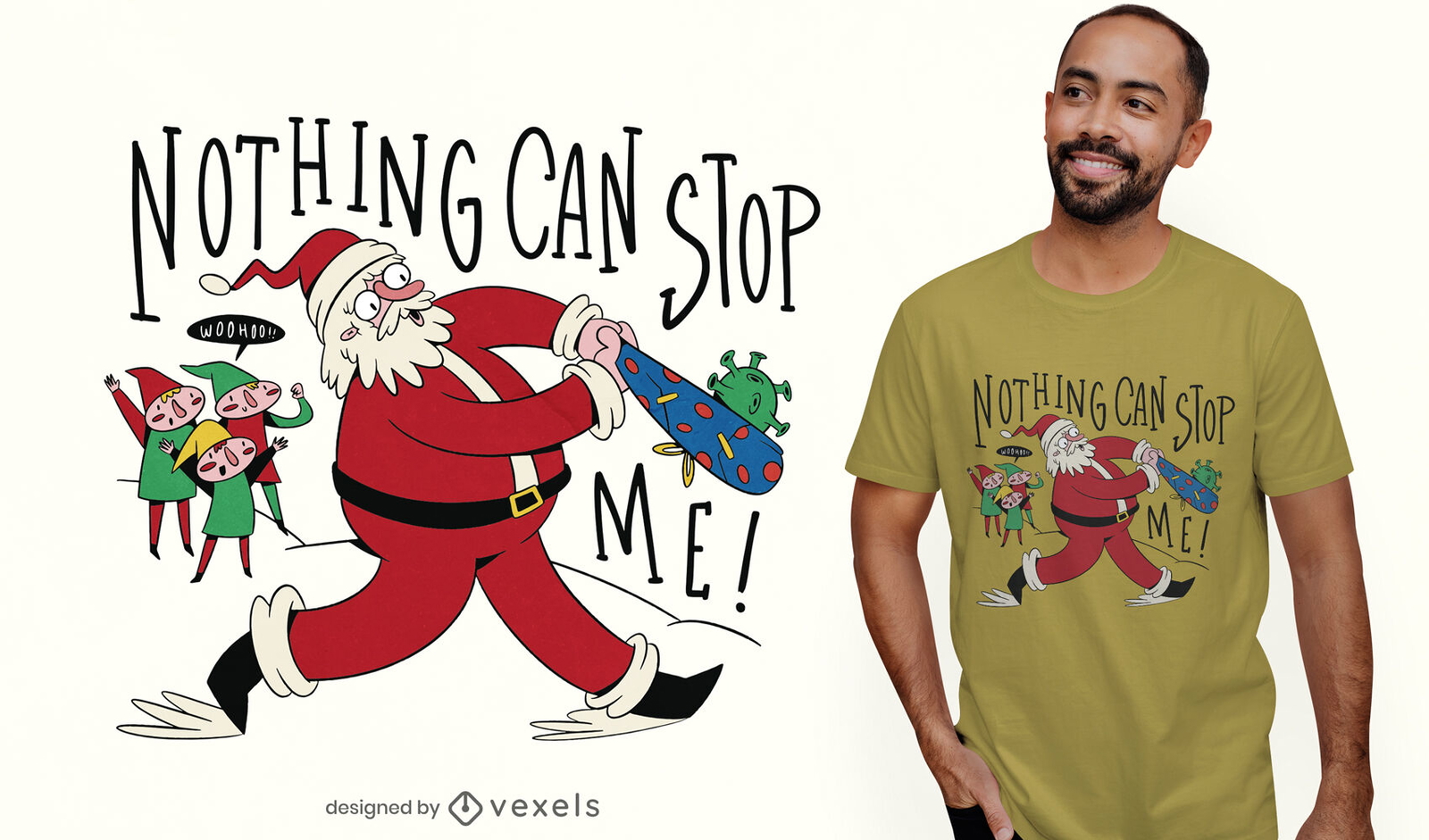 Papai noel batendo design de camiseta covid