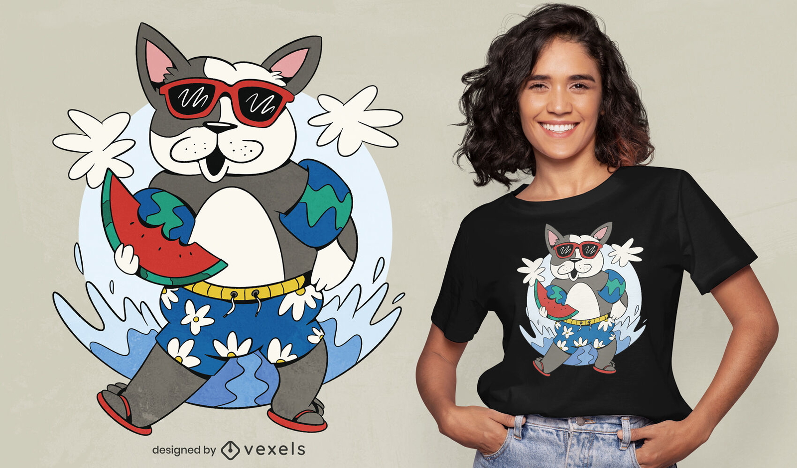 Diseño de camiseta de animal de perro de playa en el océano