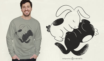 Diseño de camiseta de animales de conejo yin yang.