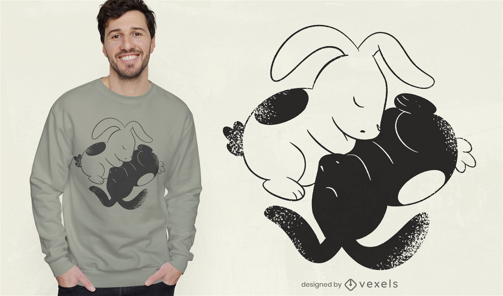 Design de camiseta de animais de coelho Yin yang