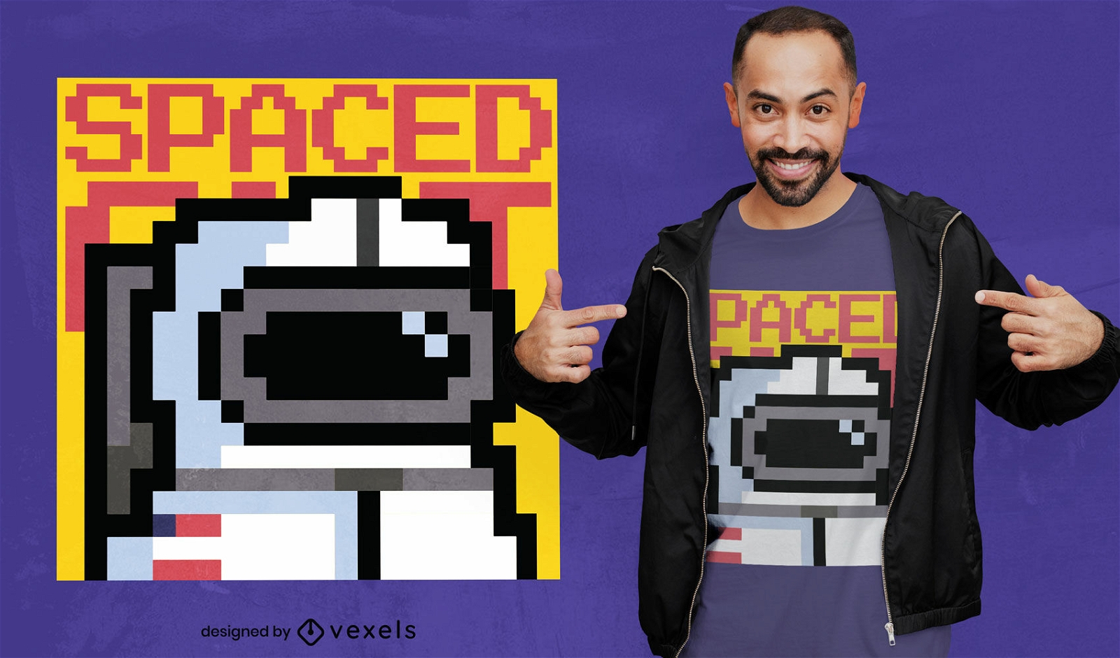 Diseño de camiseta de astronauta de píxeles