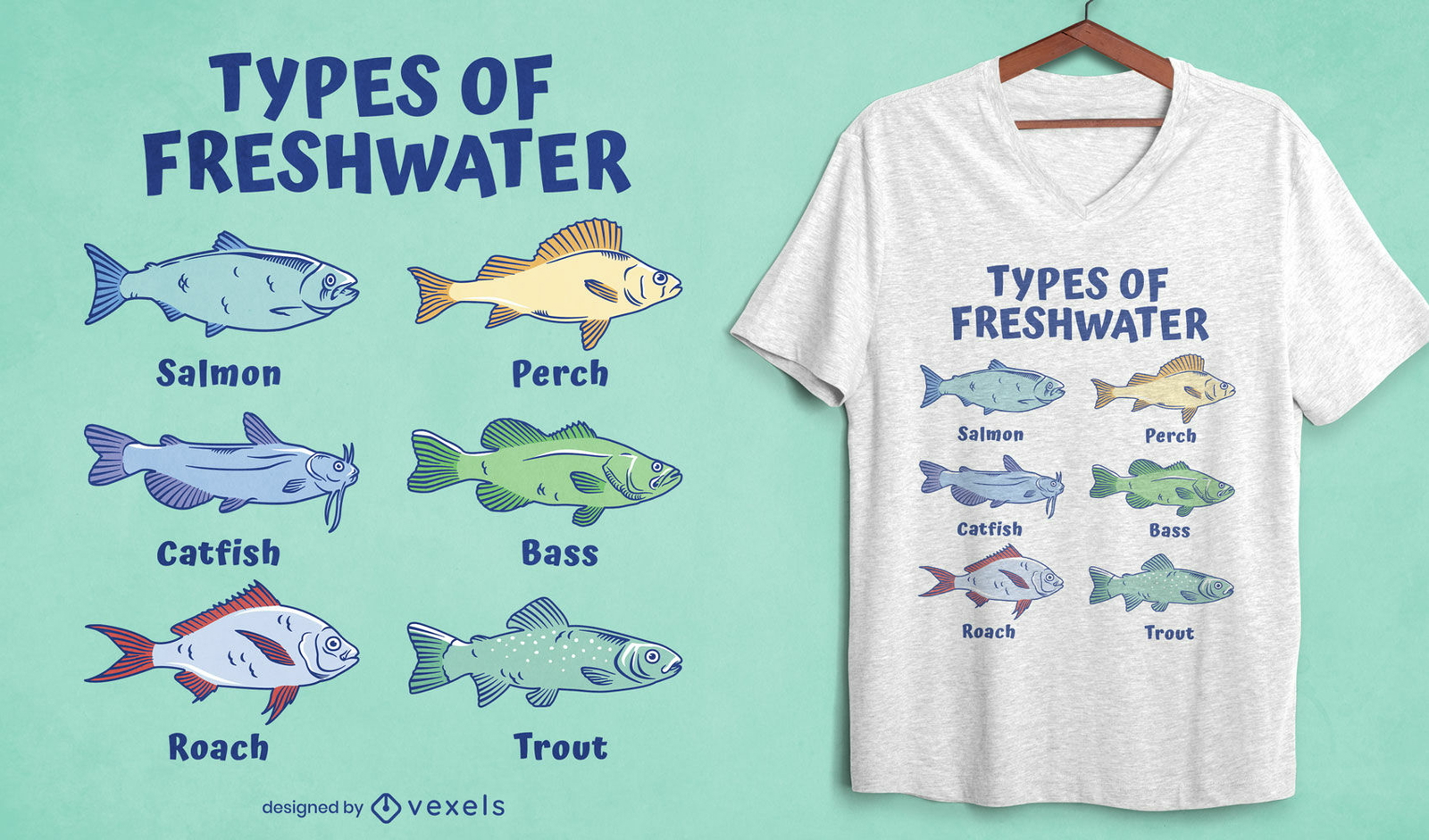 Diseño de camiseta de animales de peces de agua dulce.