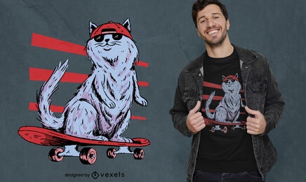 Gato animal en diseño de camiseta de skate.