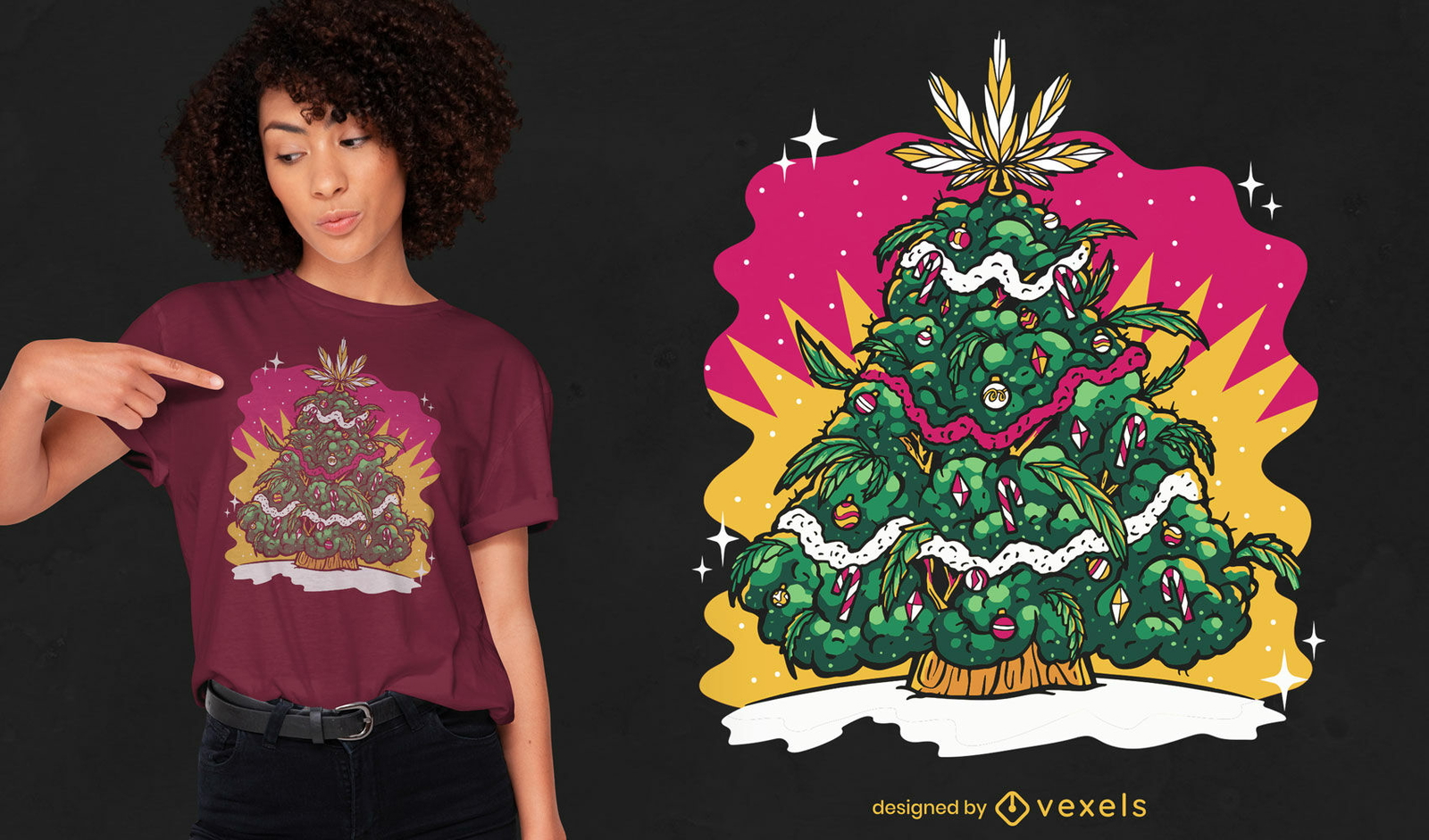 Diseño de camiseta de vacaciones de árbol de navidad de hierba