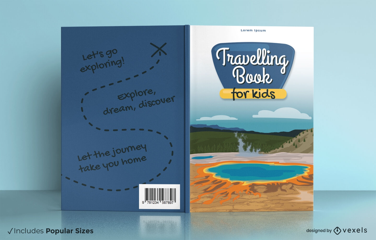 Livro de viagem para design de capa de livro infantil