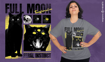 Diseño de camiseta psd luna llena y gato negro