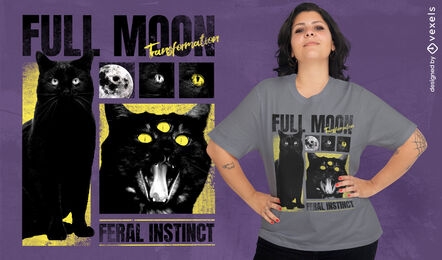 Full moon and black cat psd t-shirt design