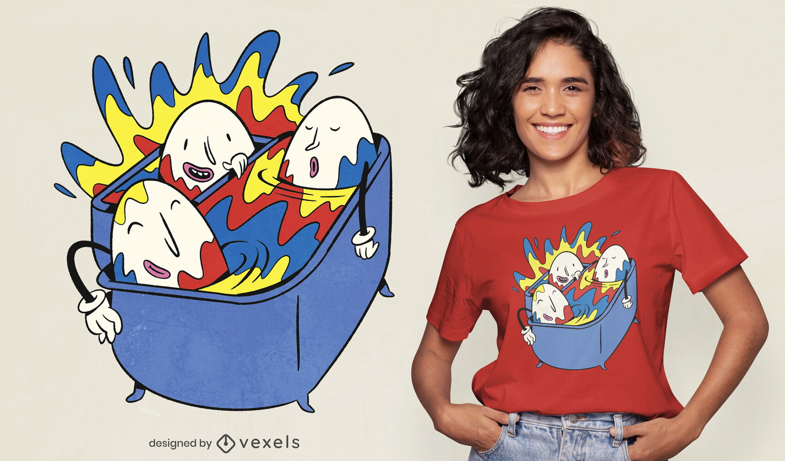 Ovos de páscoa em design de camiseta de banho de tinta