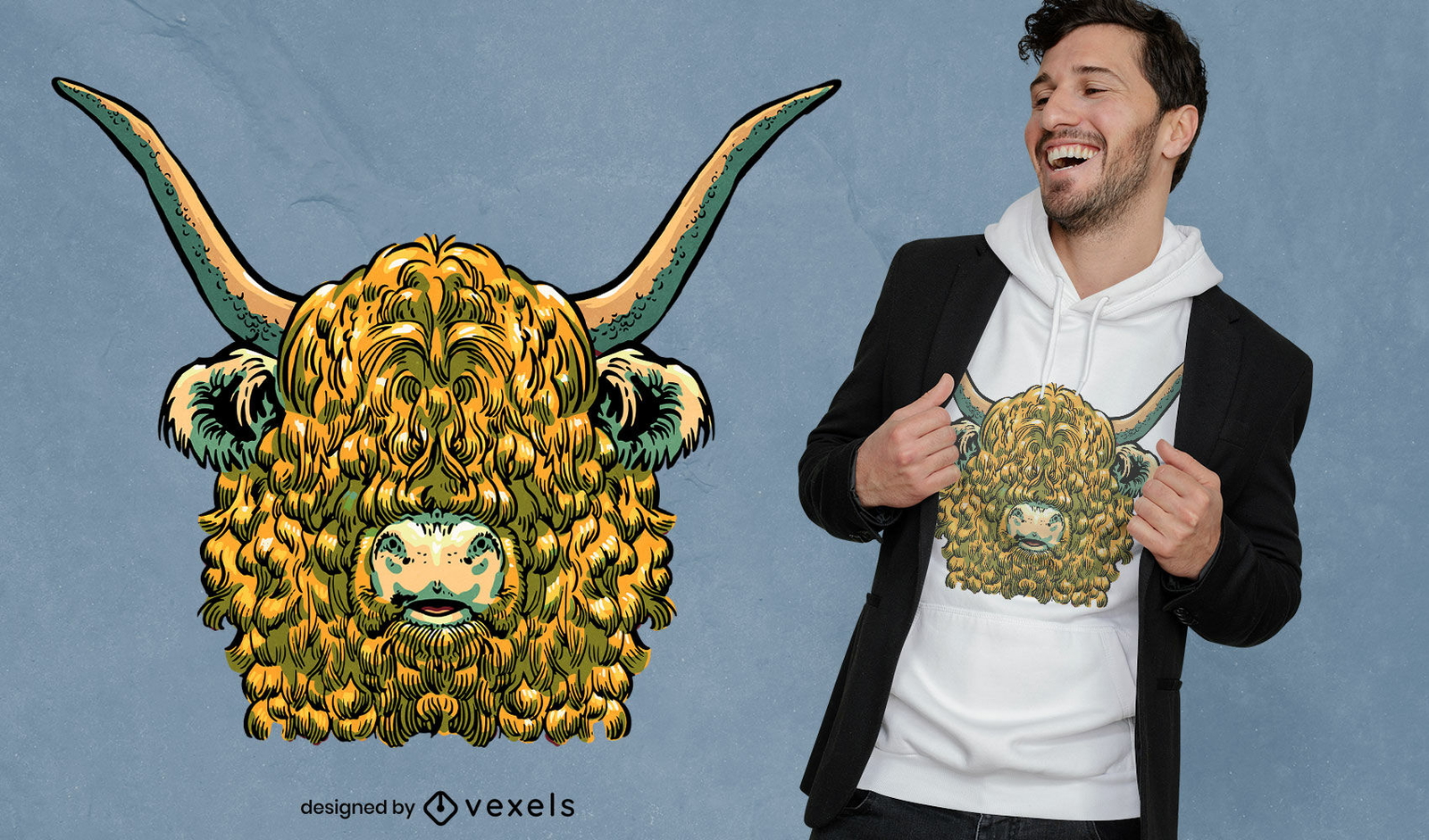 Diseño de camiseta con cabeza de vaca de las tierras altas