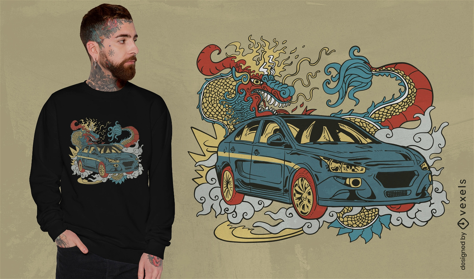 Dragon decorated car t-shirt design