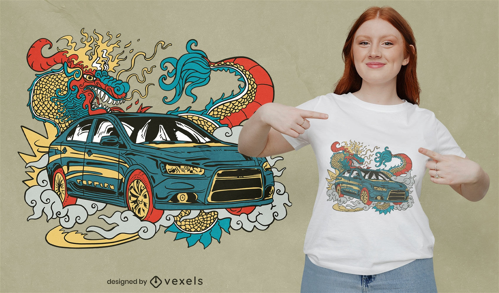 Dragon decorated car t-shirt design