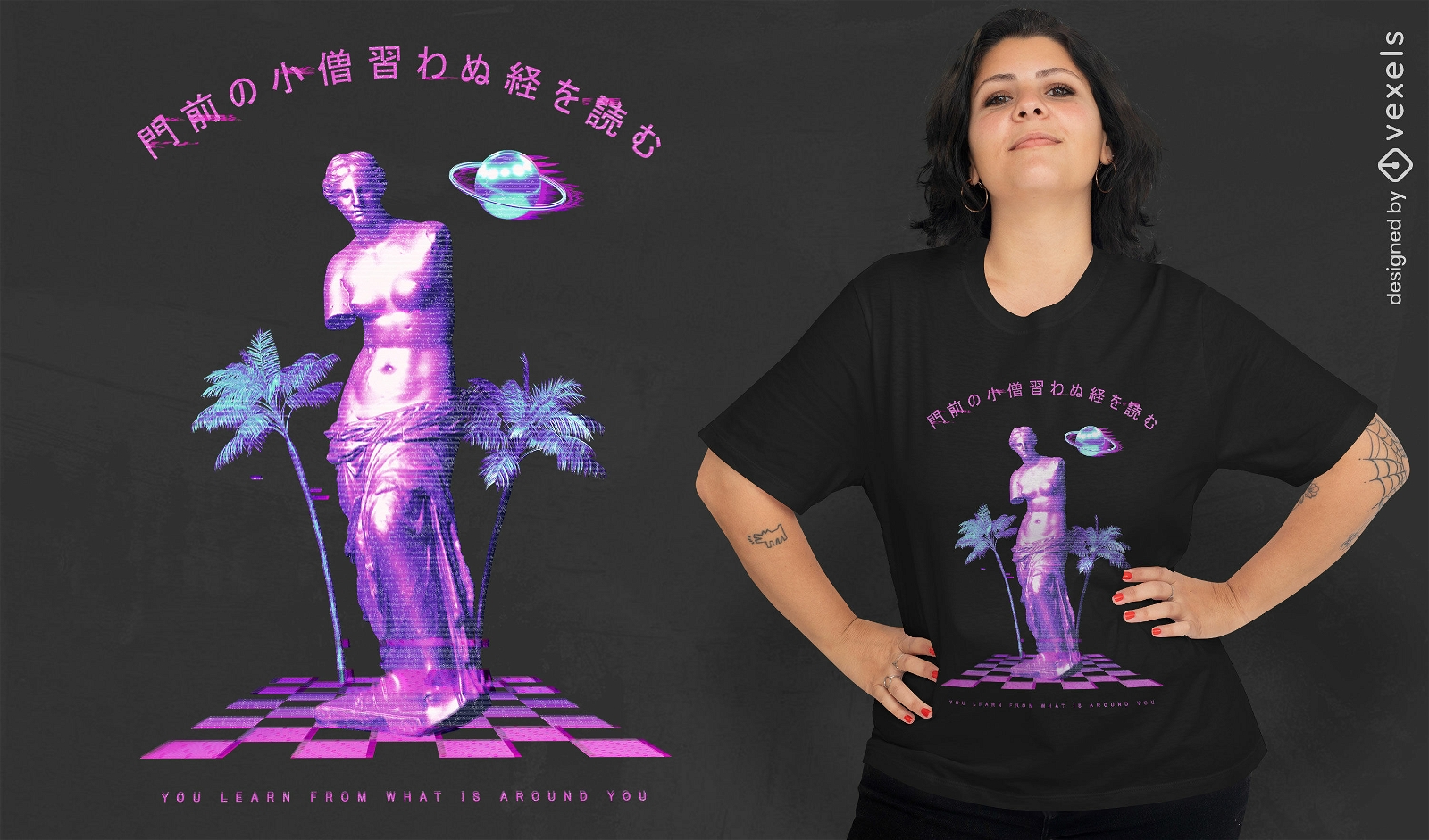 Female statue vaporwave t-shirt psd
