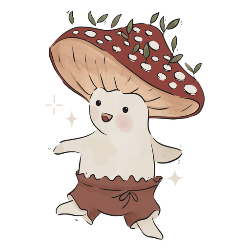 Cute mushroom character wearing shorts