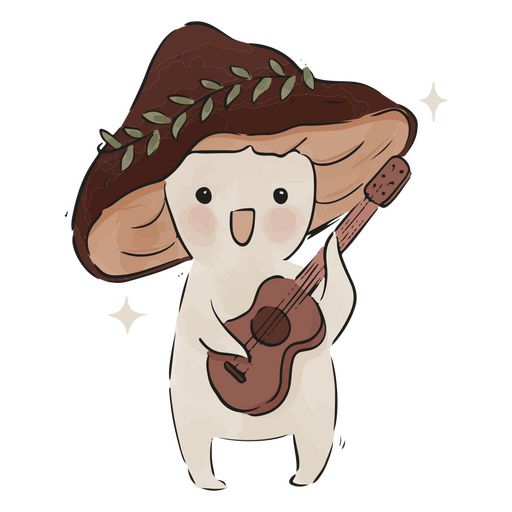 Cute mushroom playing guitar PNG Design