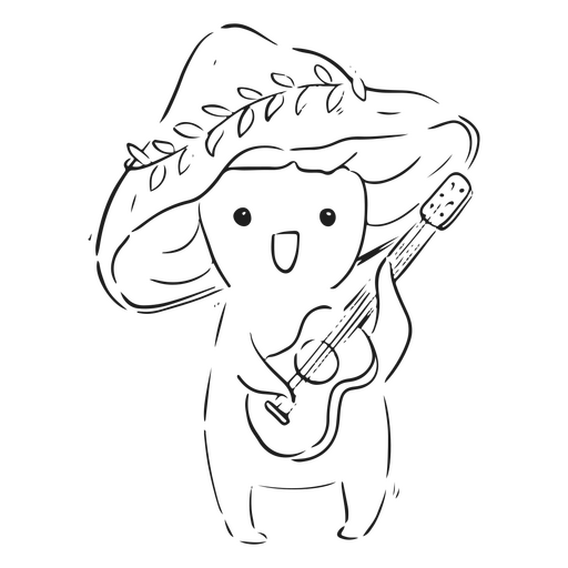 Lindo hongo tocando la línea de guitarra Diseño PNG