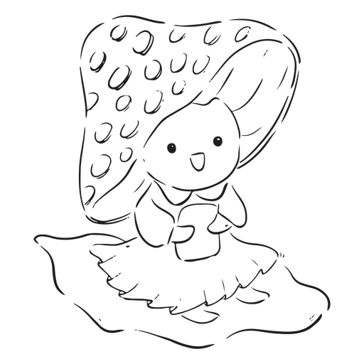 Cute mushroom in a dress line art PNG Design