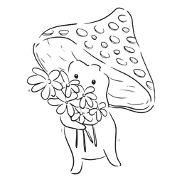 Cogumelo com buquê de flores Desenho PNG