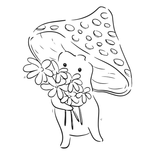 Cogumelo com buquê de flores Desenho PNG