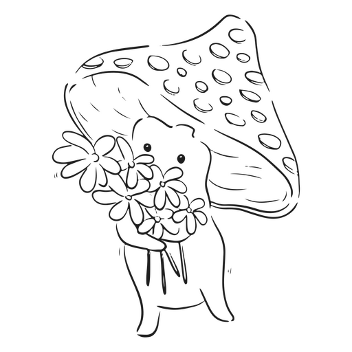 Mushroom with flower bouquet PNG Design