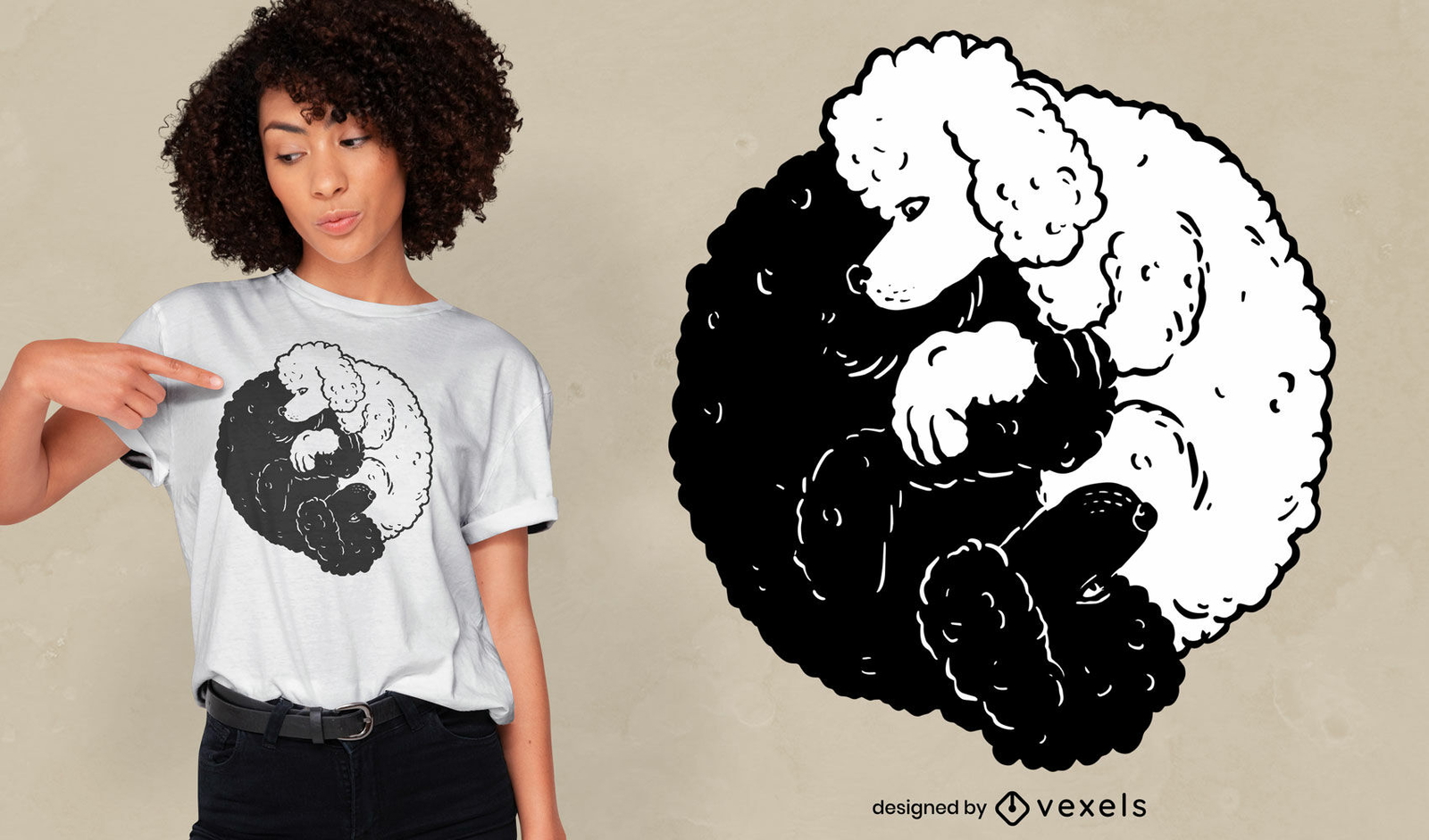 Design de camiseta de cães poodle Yin yang