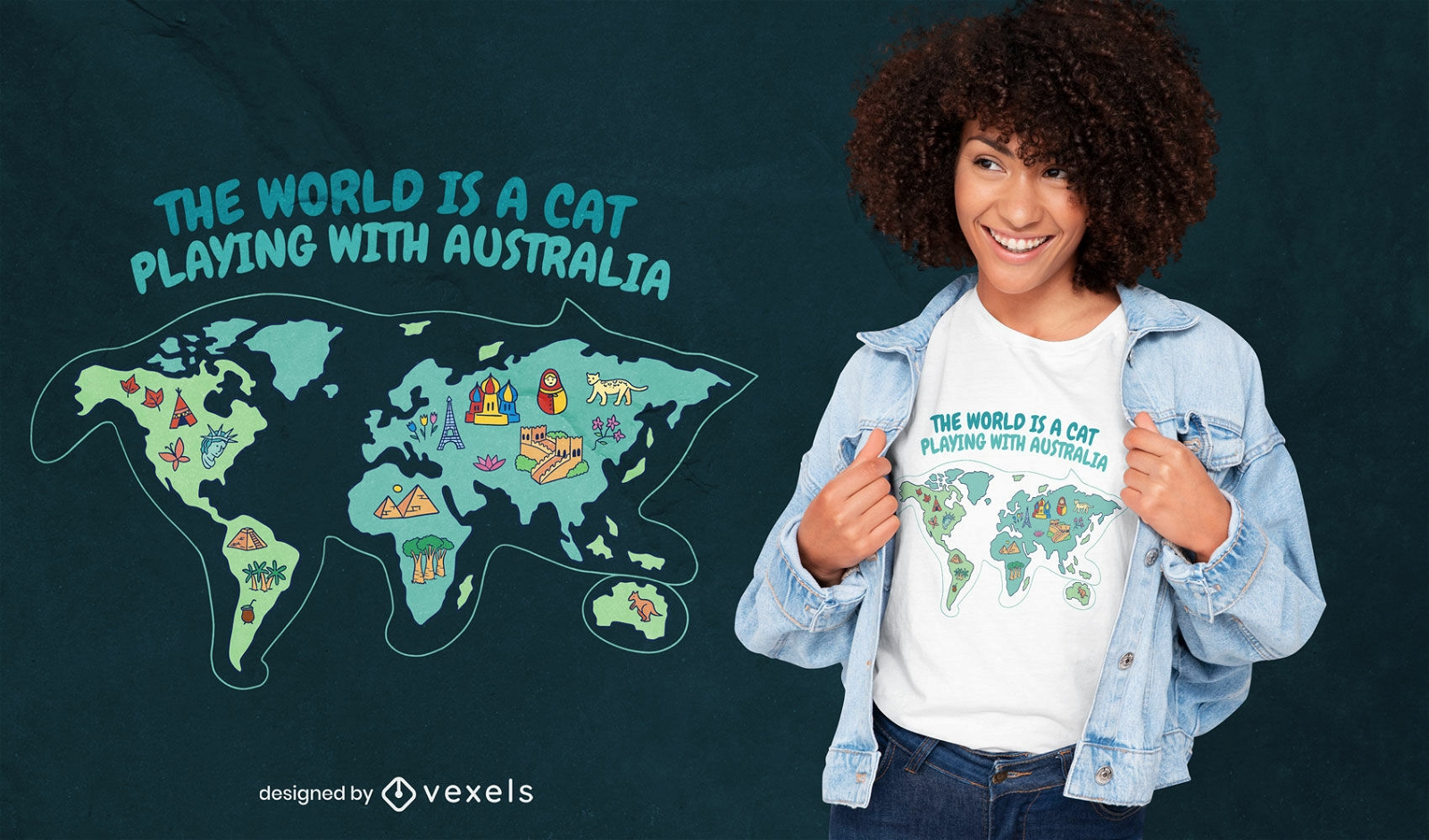 Cat playing with australia t-shirt design