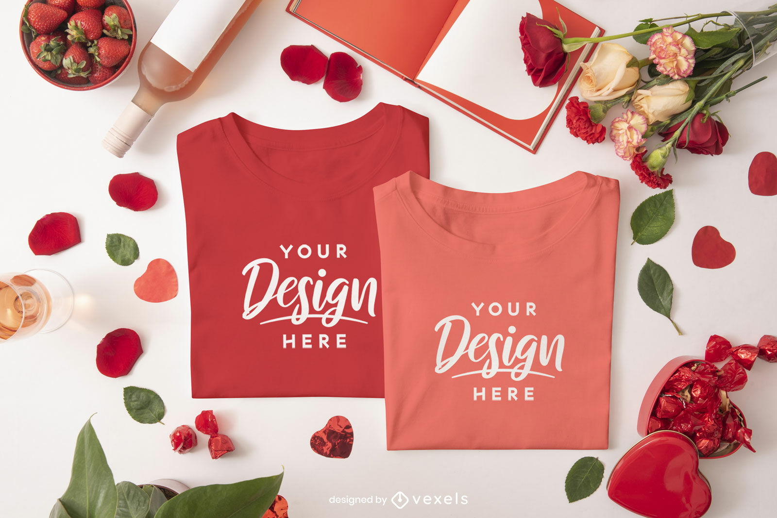 Mockup de camisetas dobladas del día de san valentín