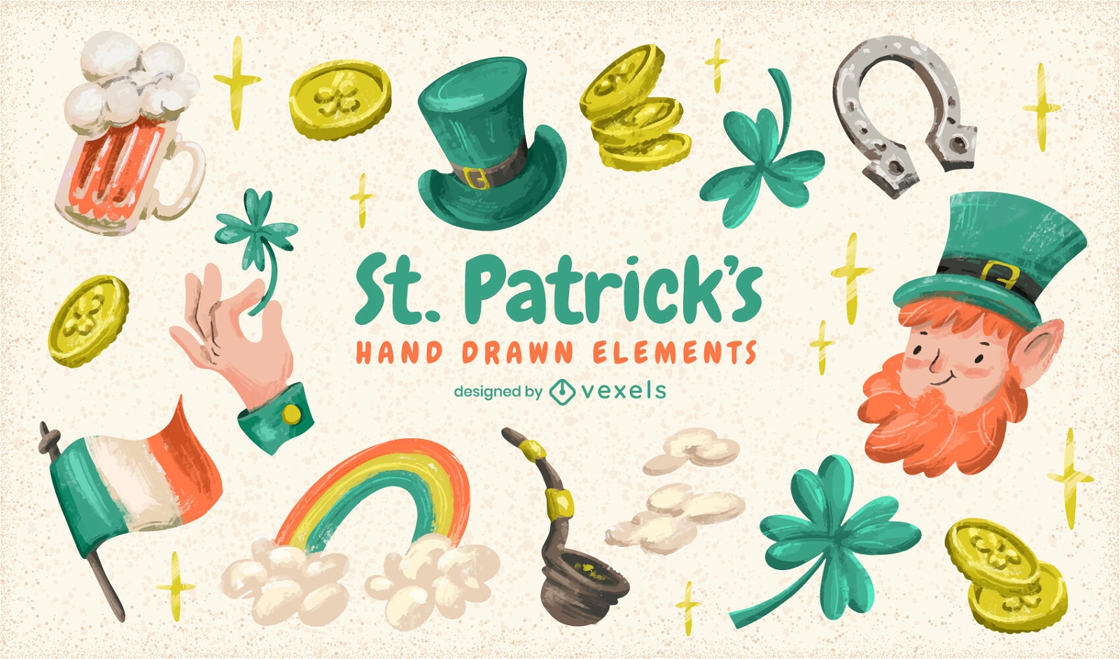 St. Patricks Aquarell-Elemente-Set